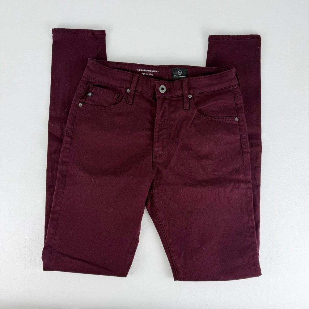 AG Adriano Goldschmied The Farrah Skinny High-Rise Jeans in Deep Burgundy